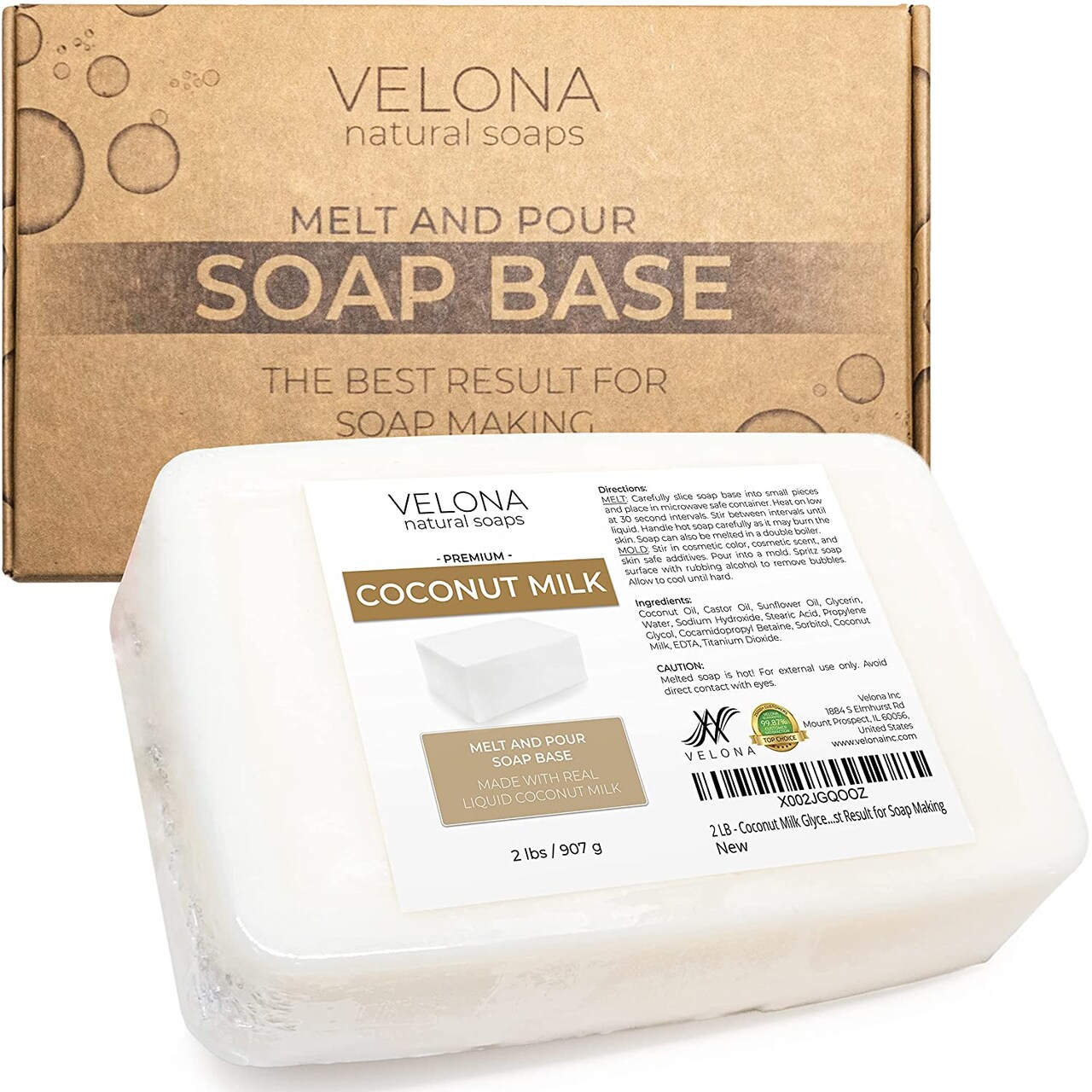 2 LB - Coconut Milk Glycerin Soap Base by Velona | SLS/SLES Free | Melt and Pour | Natural Bar for The Best Result for Soap Making…
